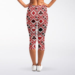 Playing Card Suits Plaid Pattern Print Women's Capri Leggings