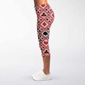 Playing Card Suits Plaid Pattern Print Women's Capri Leggings