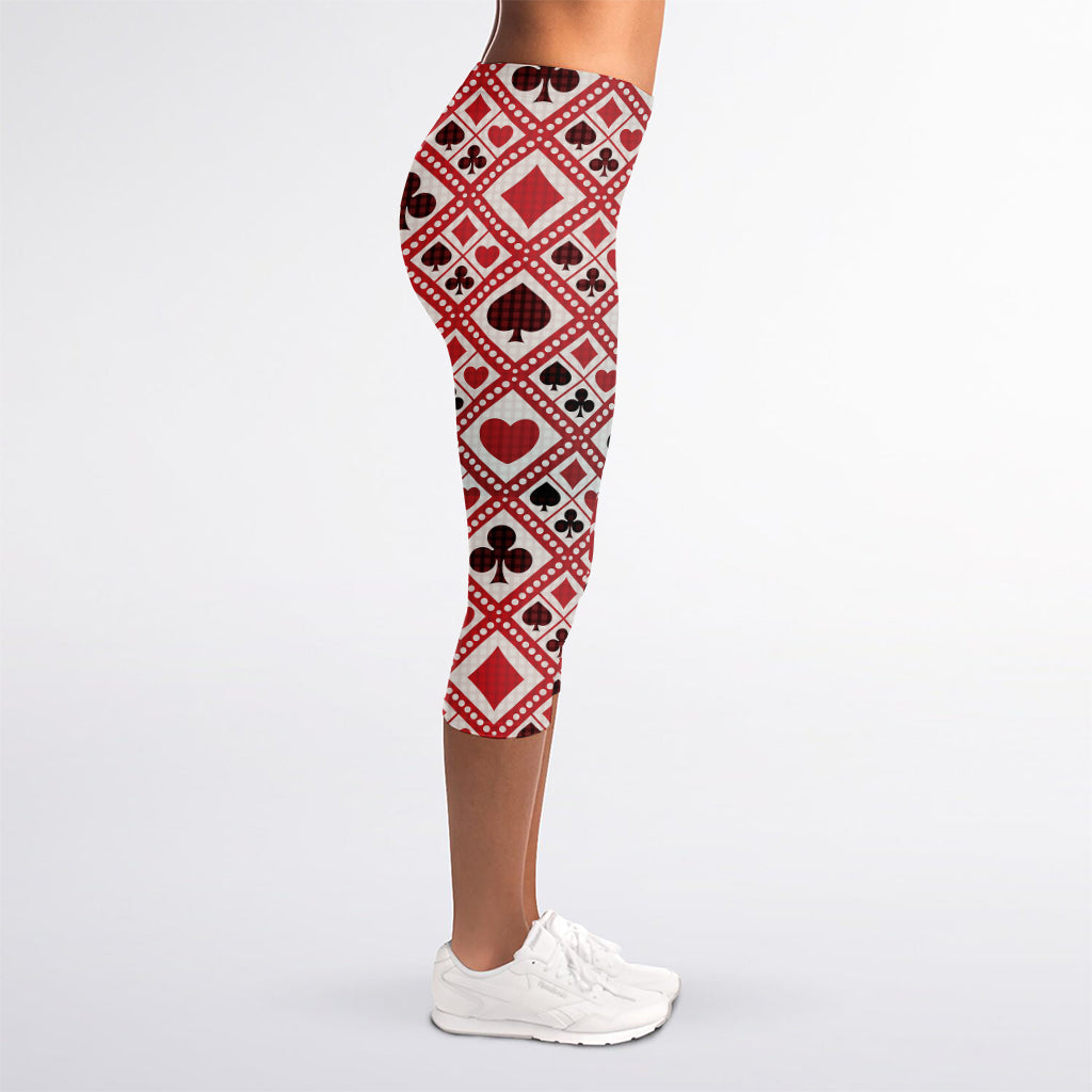 Playing Card Suits Plaid Pattern Print Women's Capri Leggings