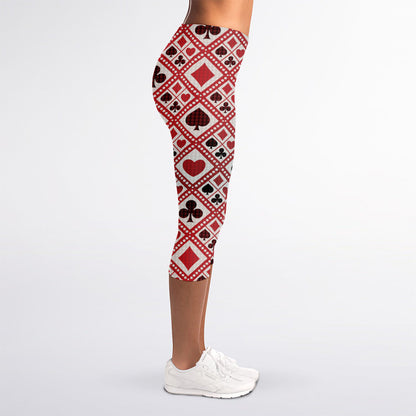 Playing Card Suits Plaid Pattern Print Women's Capri Leggings