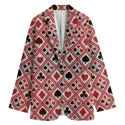 Playing Card Suits Plaid Pattern Print Women's Cotton Blazer
