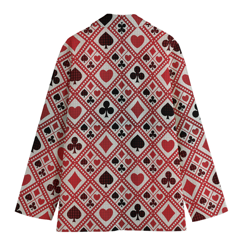Playing Card Suits Plaid Pattern Print Women's Cotton Blazer