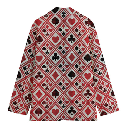 Playing Card Suits Plaid Pattern Print Women's Cotton Blazer