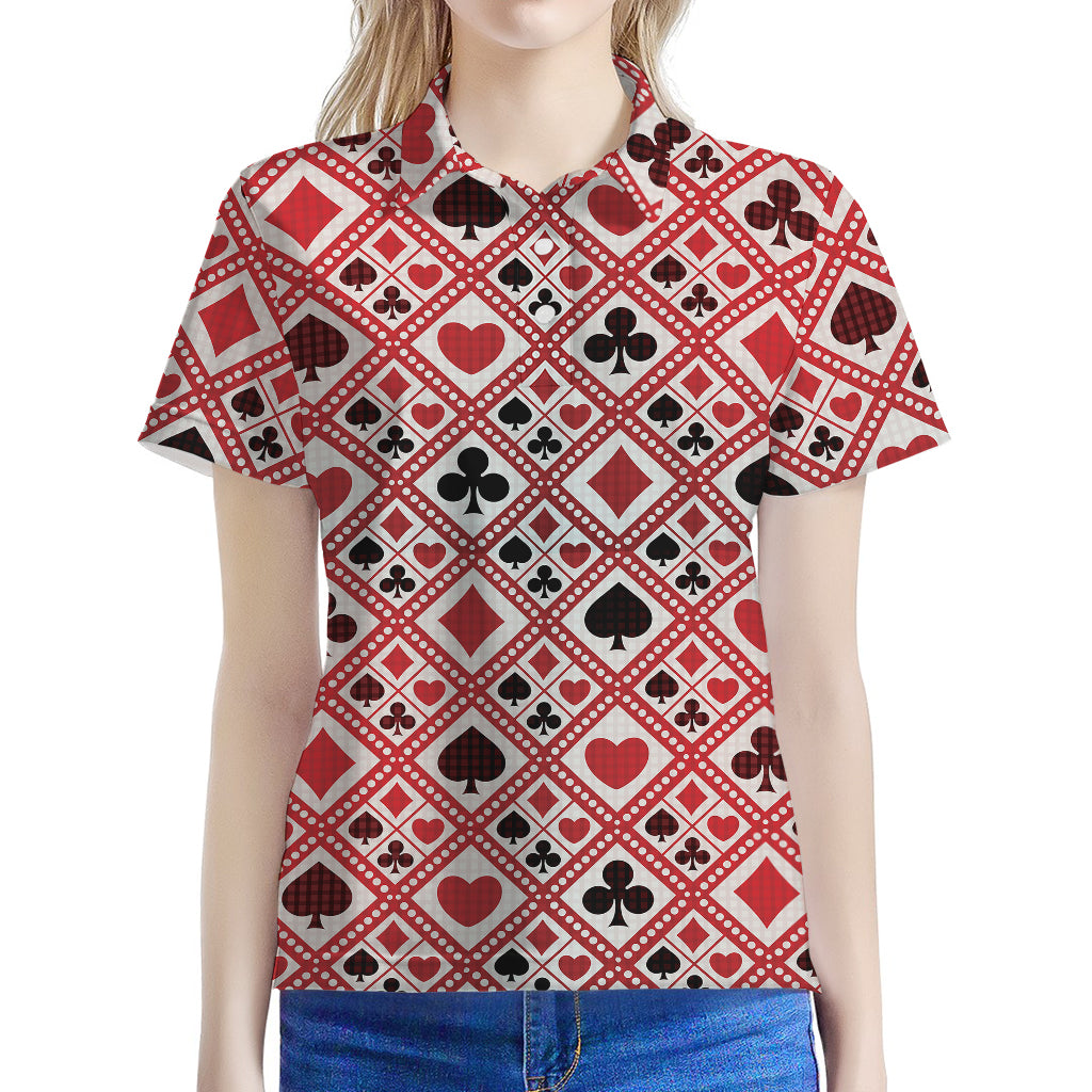 Playing Card Suits Plaid Pattern Print Women's Polo Shirt