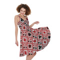 Playing Card Suits Plaid Pattern Print Sleeveless Knee Length Dress