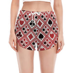Playing Card Suits Plaid Pattern Print Women's Split Running Shorts