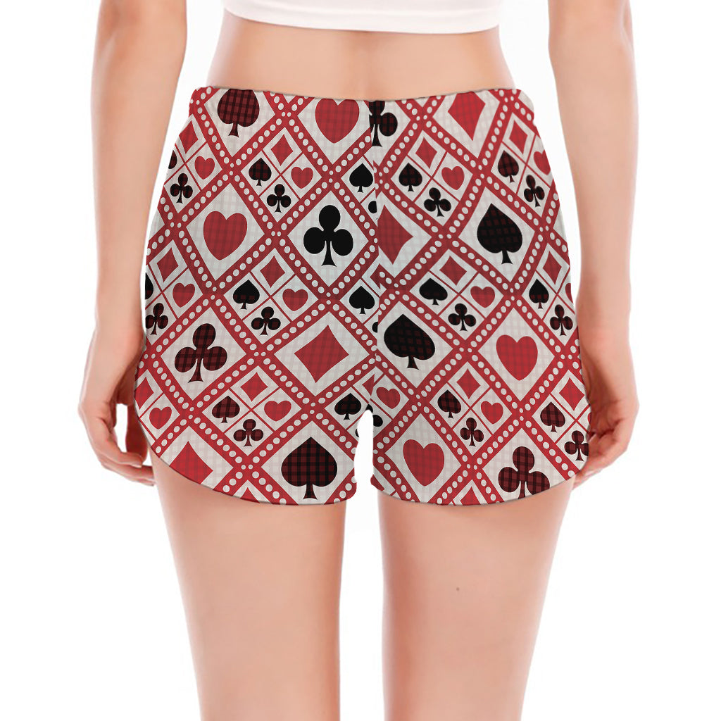 Playing Card Suits Plaid Pattern Print Women's Split Running Shorts