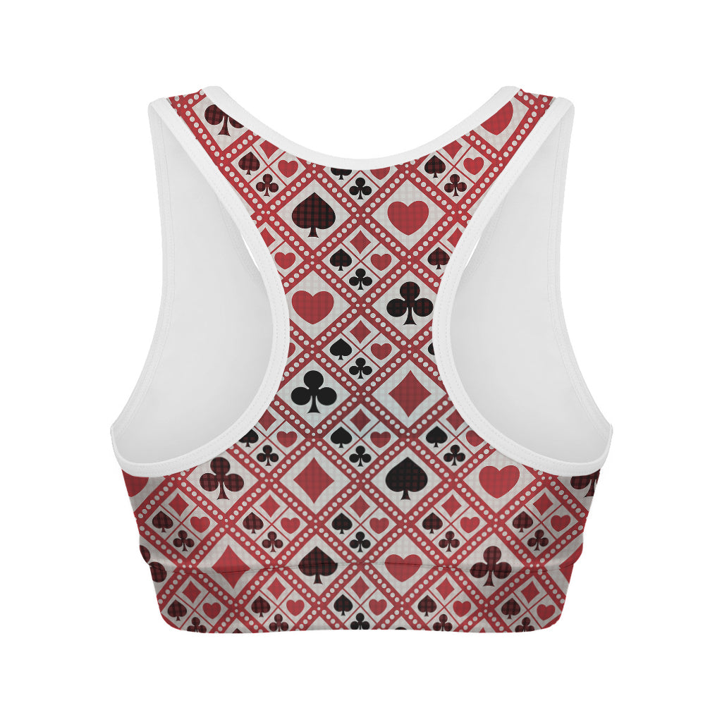 Playing Card Suits Plaid Pattern Print Women's Sports Bra