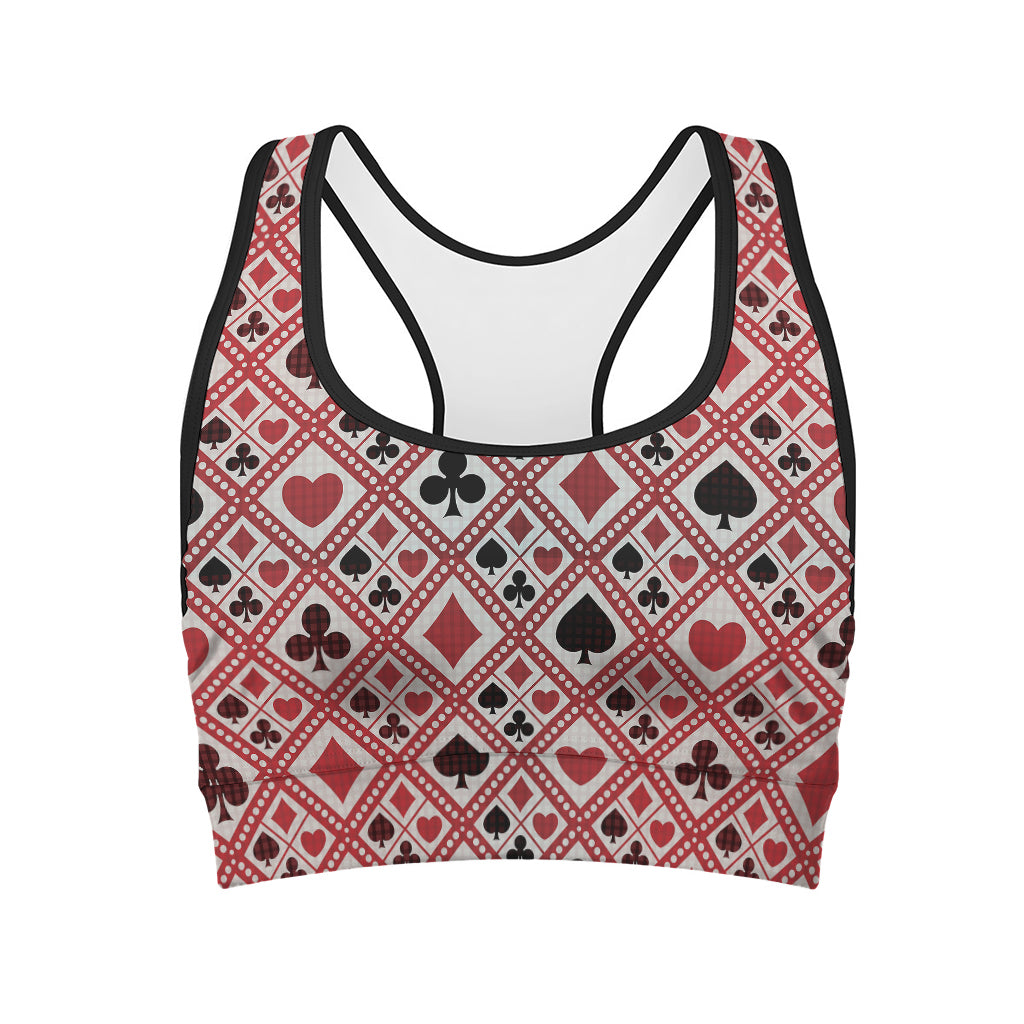 Playing Card Suits Plaid Pattern Print Women's Sports Bra