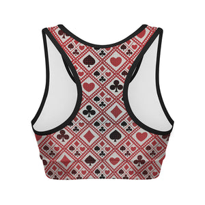 Playing Card Suits Plaid Pattern Print Women's Sports Bra