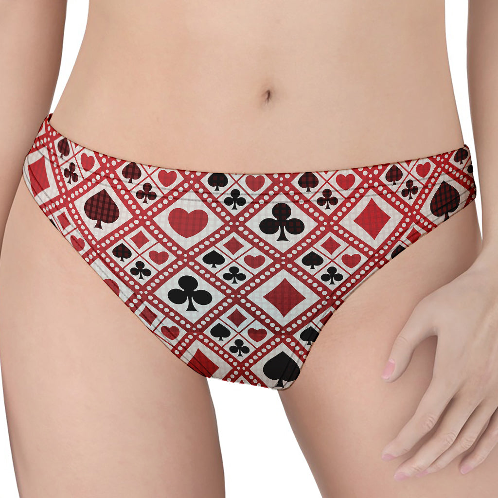 Playing Card Suits Plaid Pattern Print Women's Thong