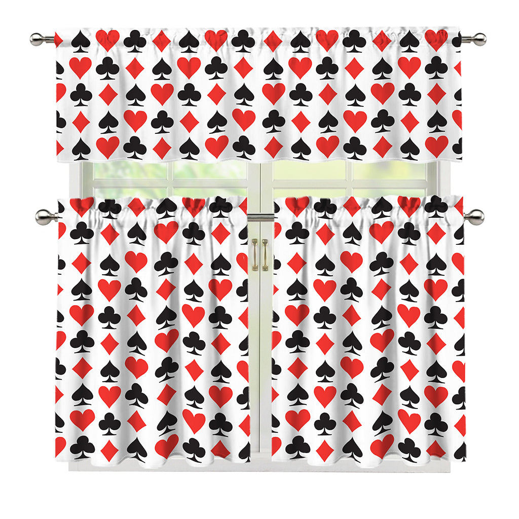 Playing Card Symbols Pattern Print 3 Piece Kitchen Curtains