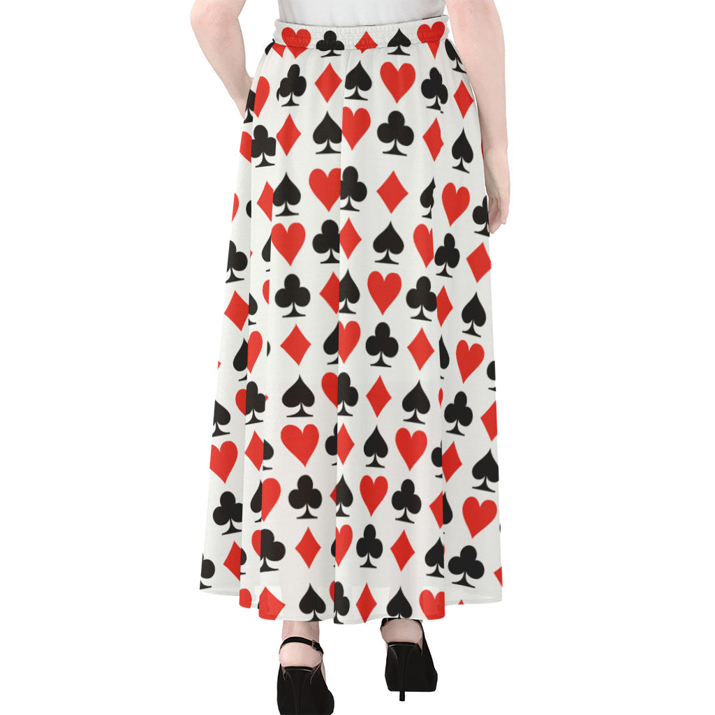Playing Card Symbols Pattern Print Chiffon Maxi Skirt