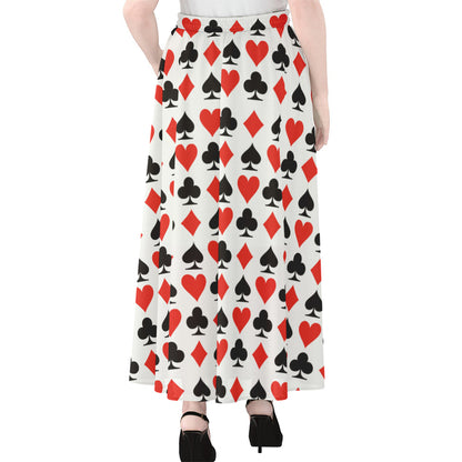 Playing Card Symbols Pattern Print Chiffon Maxi Skirt