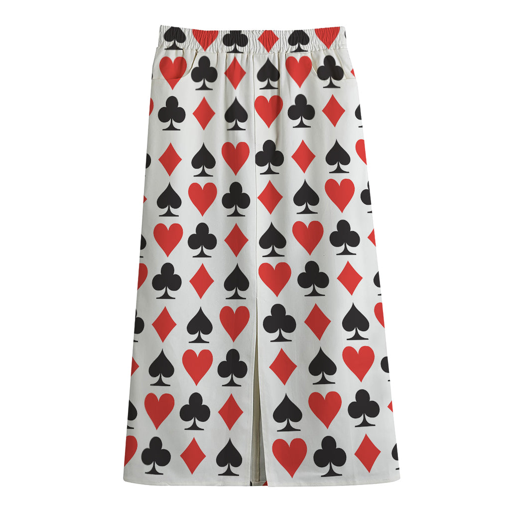 Playing Card Symbols Pattern Print Cotton Front Slit Maxi Skirt
