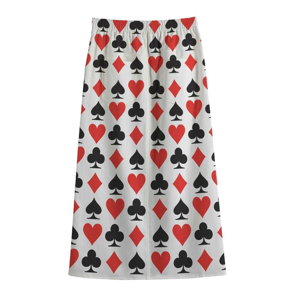 Playing Card Symbols Pattern Print Cotton Front Slit Maxi Skirt