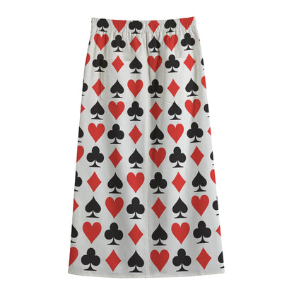 Playing Card Symbols Pattern Print Cotton Front Slit Maxi Skirt