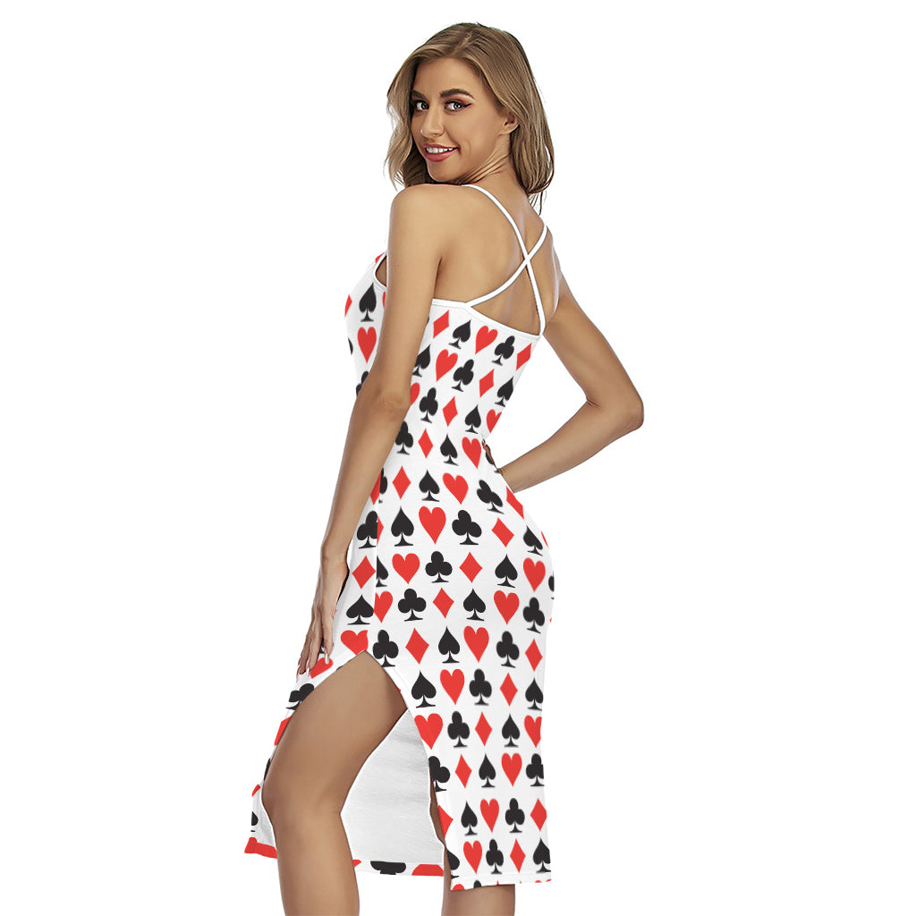 Playing Card Symbols Pattern Print Cross Back Cami Dress