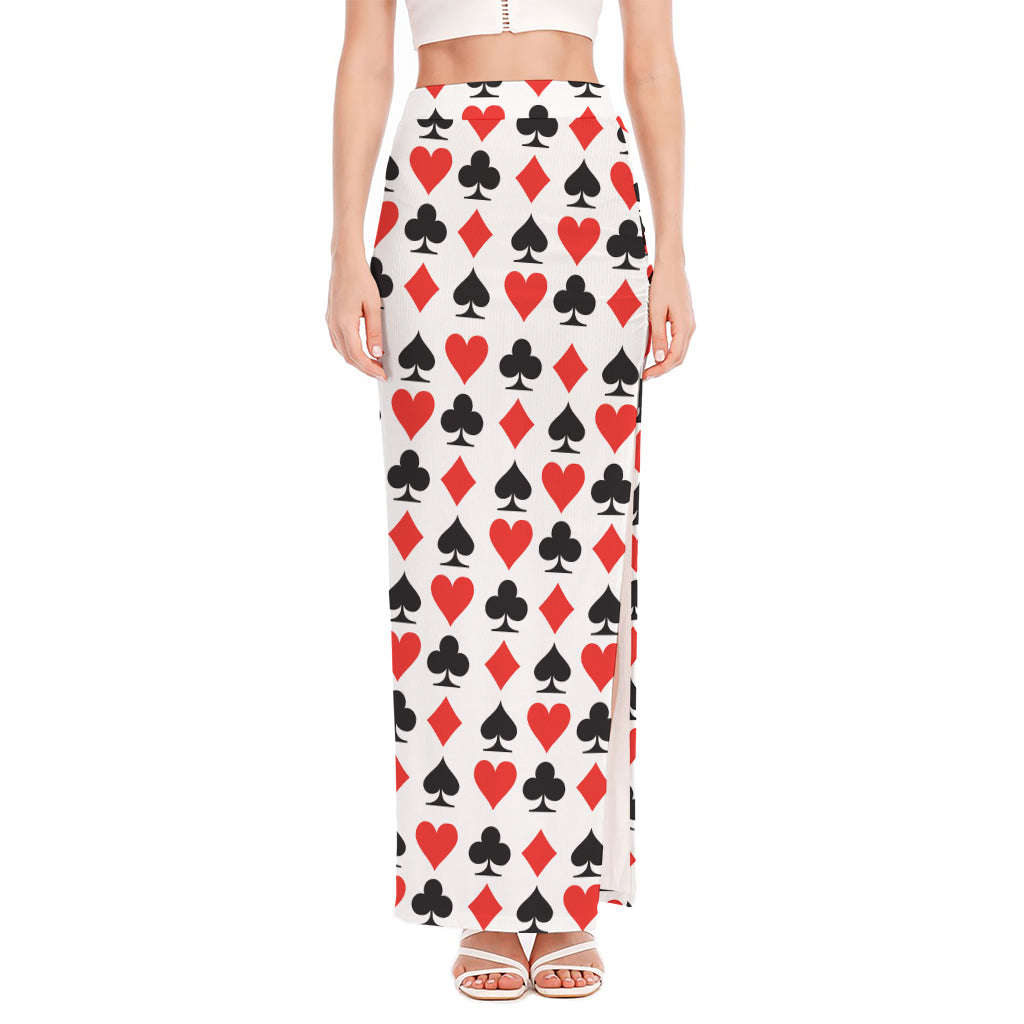 Playing Card Symbols Pattern Print High Slit Maxi Skirt