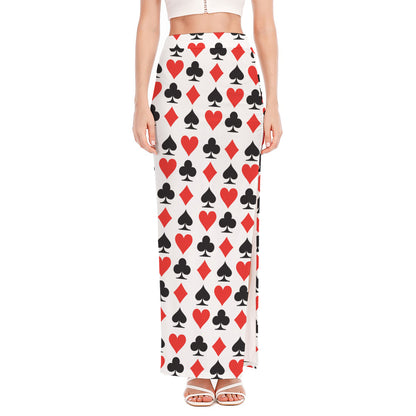 Playing Card Symbols Pattern Print High Slit Maxi Skirt