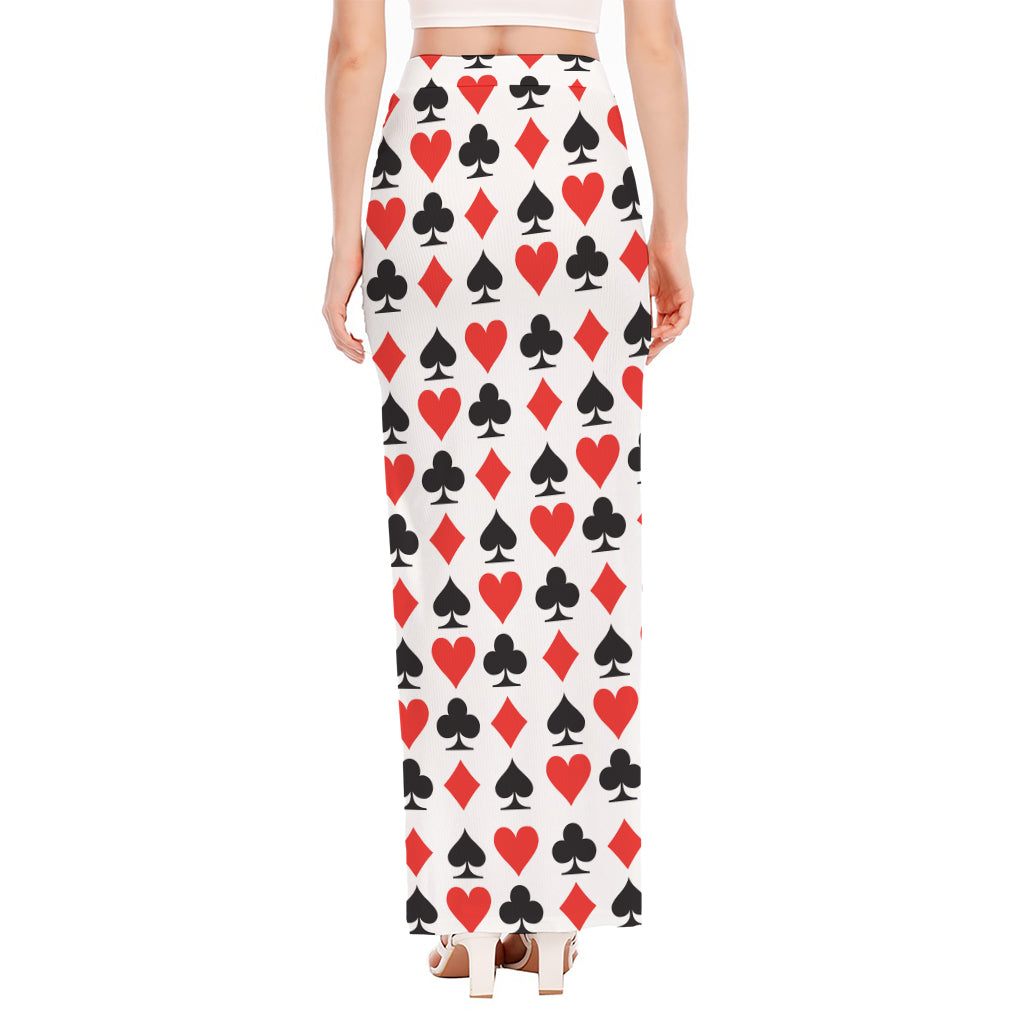 Playing Card Symbols Pattern Print High Slit Maxi Skirt