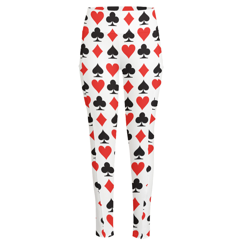 Playing Card Symbols Pattern Print High-Waisted Pocket Leggings