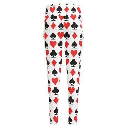 Playing Card Symbols Pattern Print High-Waisted Pocket Leggings