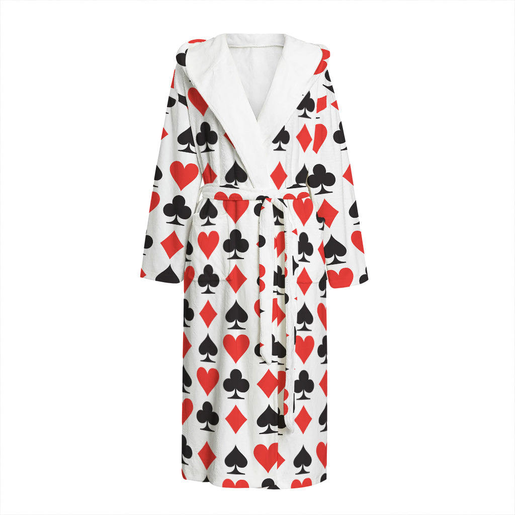 Playing Card Symbols Pattern Print Hooded Bathrobe