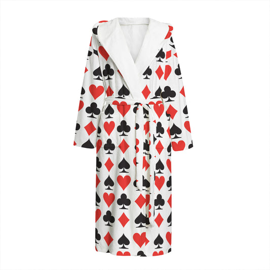 Playing Card Symbols Pattern Print Hooded Bathrobe