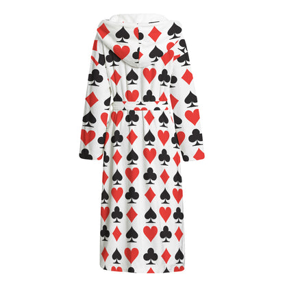 Playing Card Symbols Pattern Print Hooded Bathrobe