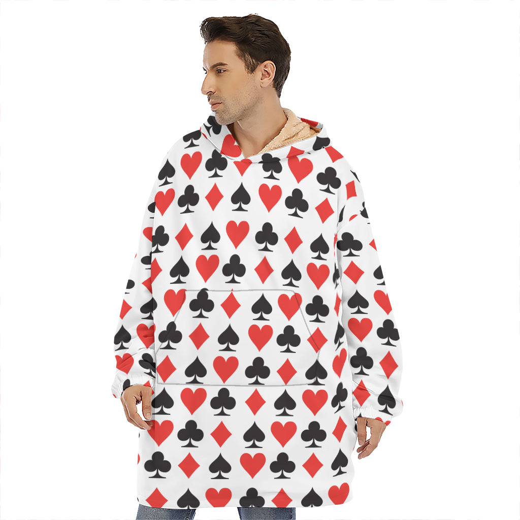 Playing Card Symbols Pattern Print Hoodie Blanket