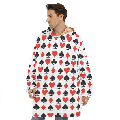 Playing Card Symbols Pattern Print Hoodie Blanket