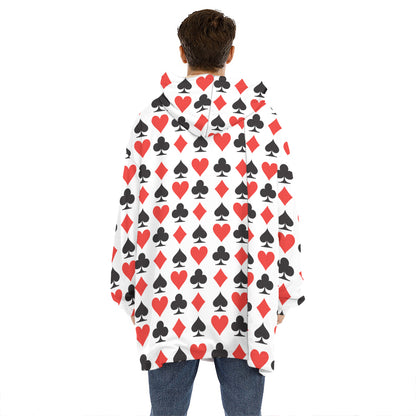 Playing Card Symbols Pattern Print Hoodie Blanket
