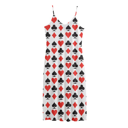 Playing Card Symbols Pattern Print Jersey Midi Cami Dress