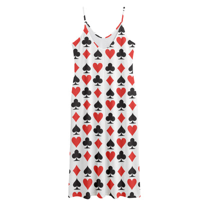 Playing Card Symbols Pattern Print Jersey Midi Cami Dress