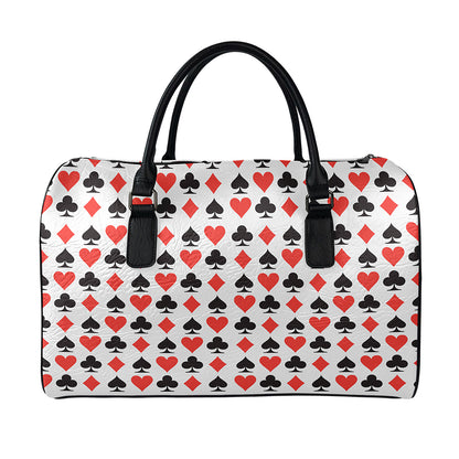 Playing Card Symbols Pattern Print Leather Duffle Bag