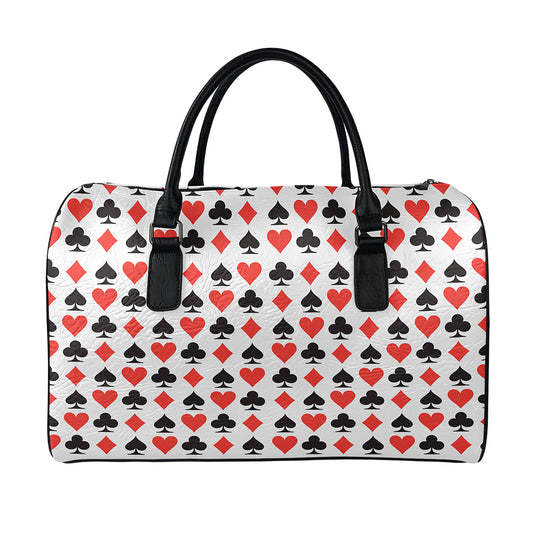 Playing Card Symbols Pattern Print Leather Duffle Bag