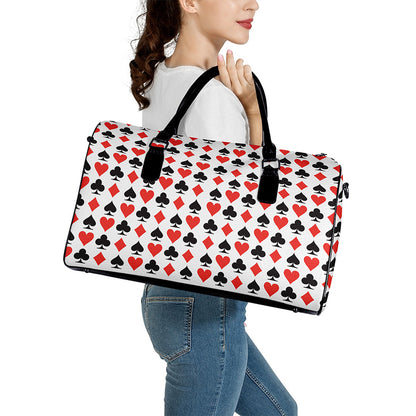 Playing Card Symbols Pattern Print Leather Duffle Bag
