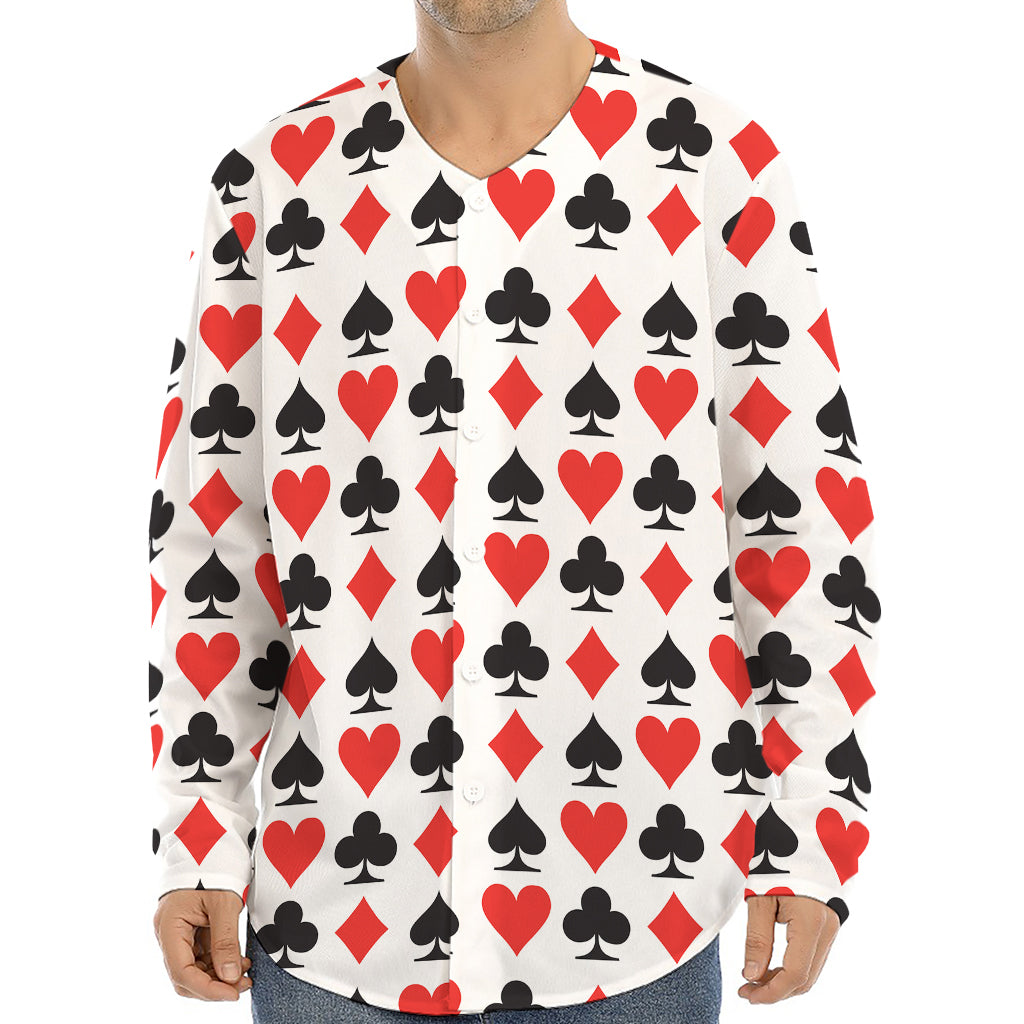 Playing Card Symbols Pattern Print Long Sleeve Baseball Jersey