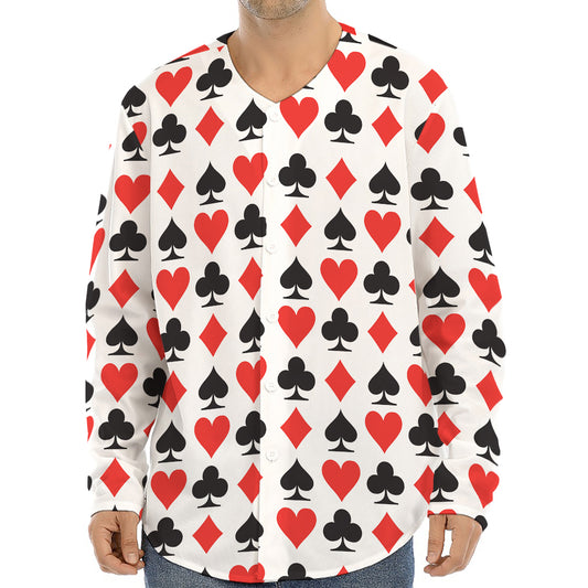 Playing Card Symbols Pattern Print Long Sleeve Baseball Jersey