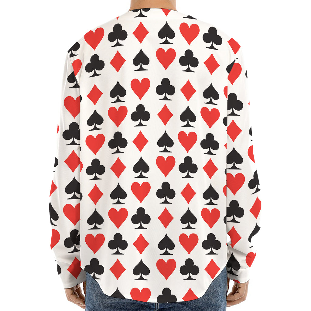 Playing Card Symbols Pattern Print Long Sleeve Baseball Jersey
