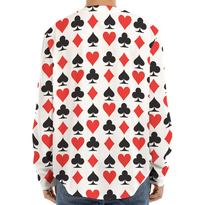 Playing Card Symbols Pattern Print Long Sleeve Baseball Jersey