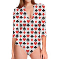 Playing Card Symbols Pattern Print Long Sleeve Swimsuit