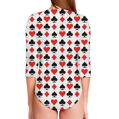 Playing Card Symbols Pattern Print Long Sleeve Swimsuit