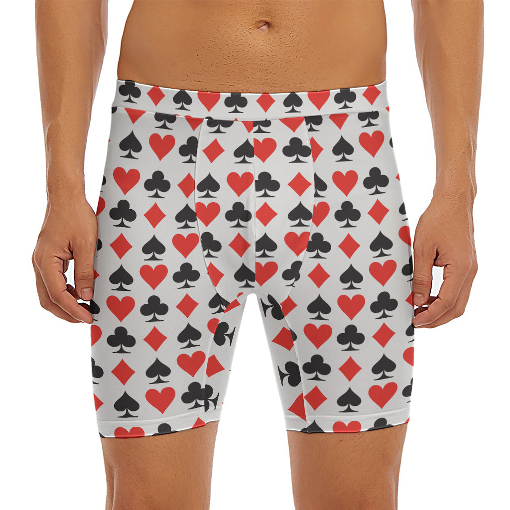 Playing Card Symbols Pattern Print Men's Long Boxer Briefs
