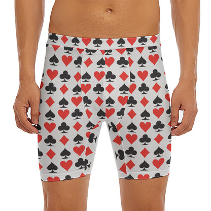 Playing Card Symbols Pattern Print Men's Long Boxer Briefs