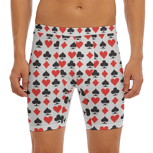 Playing Card Symbols Pattern Print Men's Long Boxer Briefs