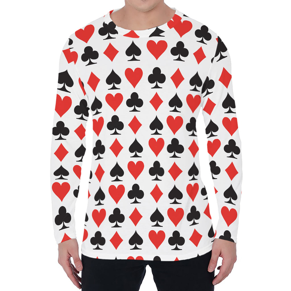 Playing Card Symbols Pattern Print Men's Long Sleeve T-Shirt