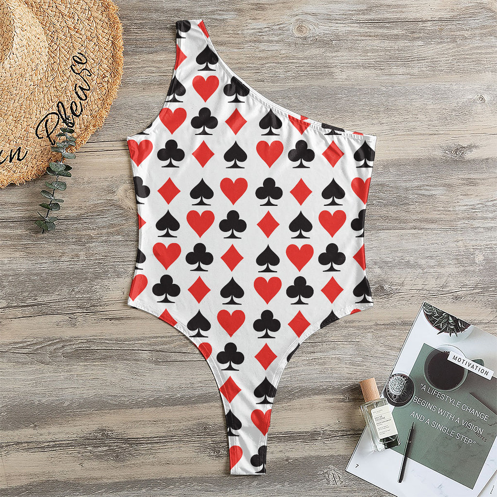 Playing Card Symbols Pattern Print One Shoulder Bodysuit