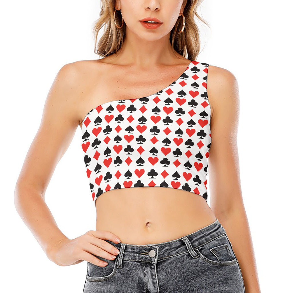 Playing Card Symbols Pattern Print One Shoulder Crop Top